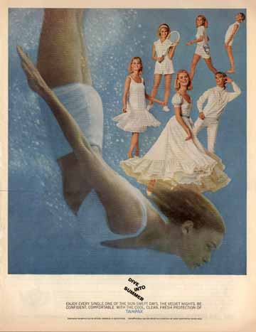 1978 Tampax tampons woman swimming under the sun vintage ad